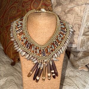 Earthy Tone Necklace  urchin shells African trading beads exceptional piece